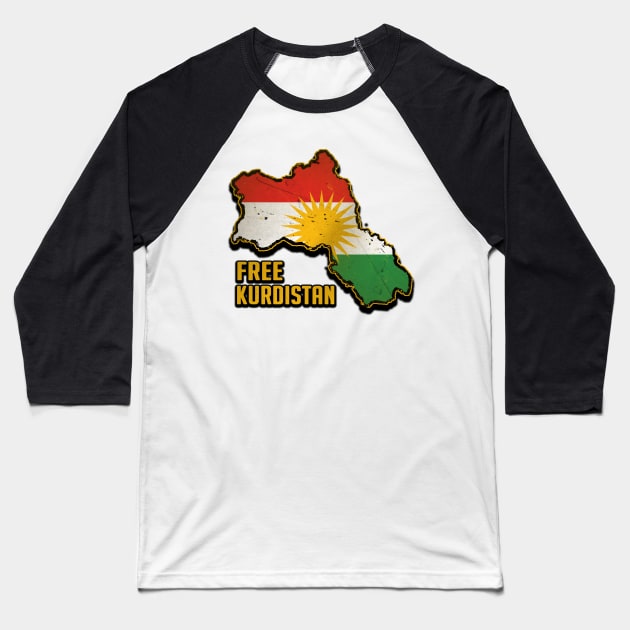 Free Kurdistan. Kurdish Map, Kurdistan Flag, Kurdish Baseball T-Shirt by Jakavonis